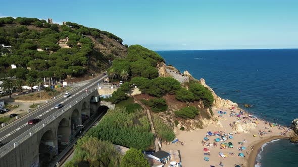 Aerial View of Cala Roca Grossa Beach in Calella Province Catalonia Spain alt