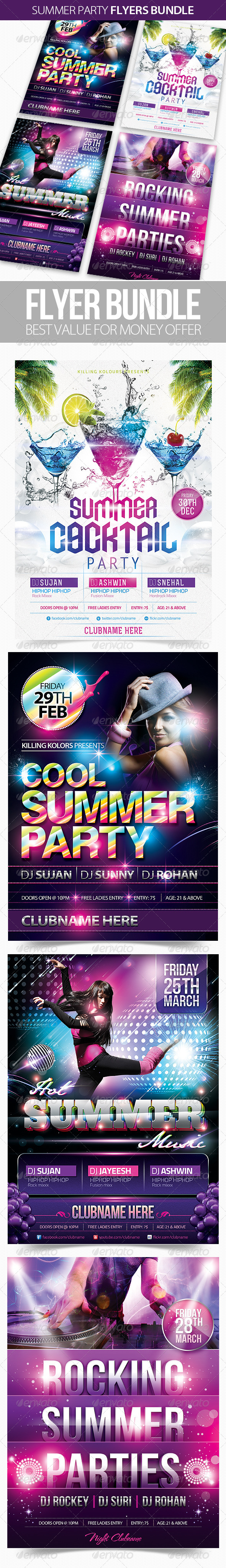 Summer Party Flyers Bundle - Clubs & Parties Events