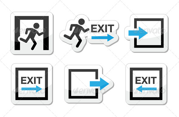 Emergency Exit Icons Vector Set - People Characters