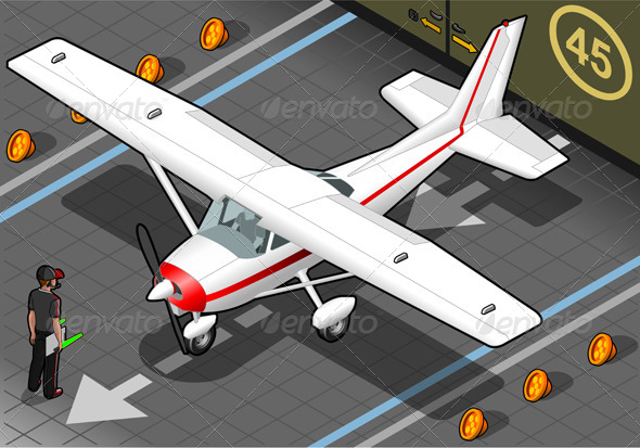 Isometric White Plane in Front View - Objects Vectors