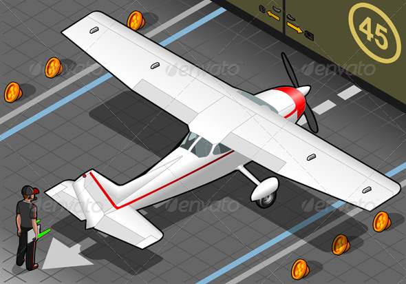 Isometric White Plane in Rear View - Objects Vectors