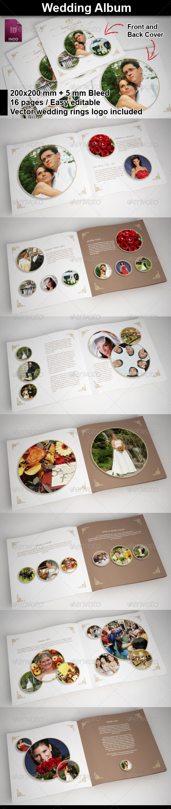 Wedding Album with Rounded Frames - Photo Albums Print Templates