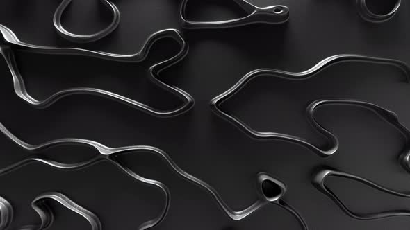 Abstract Background 3d Curved Lines Black Metal Top View