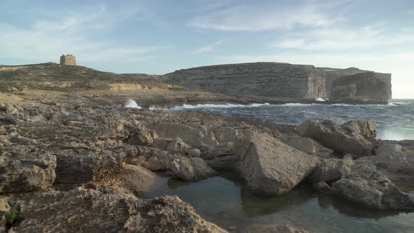 Mediterranean Sea Raging on a Windy Day near Fungus Rock in Gozo Island alt