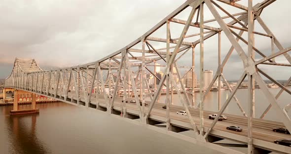 New Orleans Aerial View Ascending Over the Mississippi River