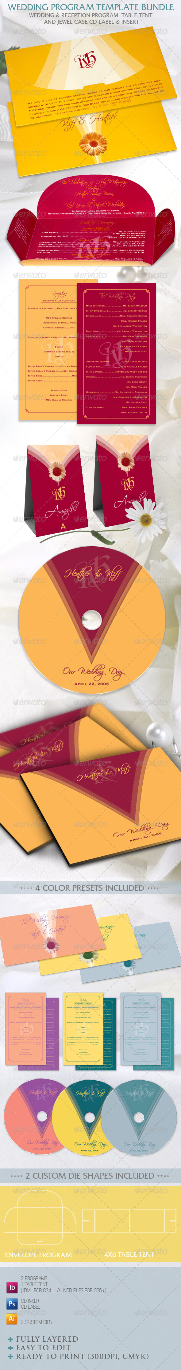 Wedding Program Template Bundle - Weddings Cards & Invites