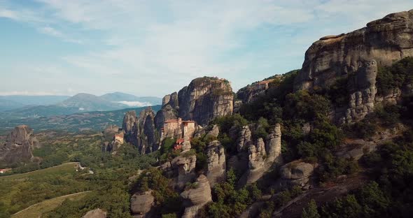 Aerial View Of The Mountains And Meteora Monasteries In Greece alt