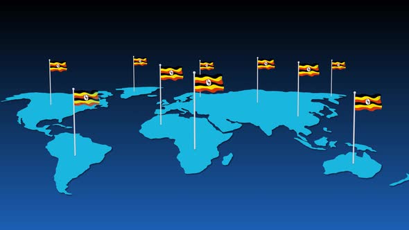 Uganda National Flag Fly On Earth Map Animation alt