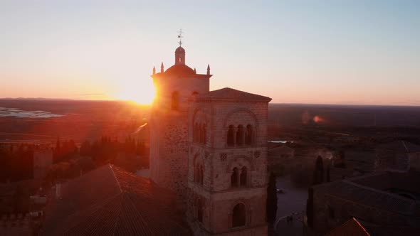 Aerial View of a Scenic Sunset at Medieval Village of Trujillo in Extremadura Spain alt