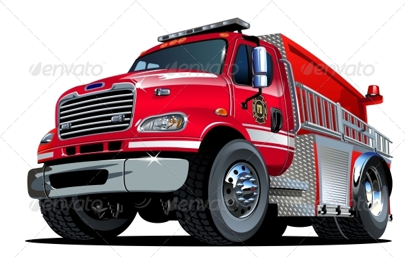 Vector Cartoon Fire Truck - Man-made Objects Objects