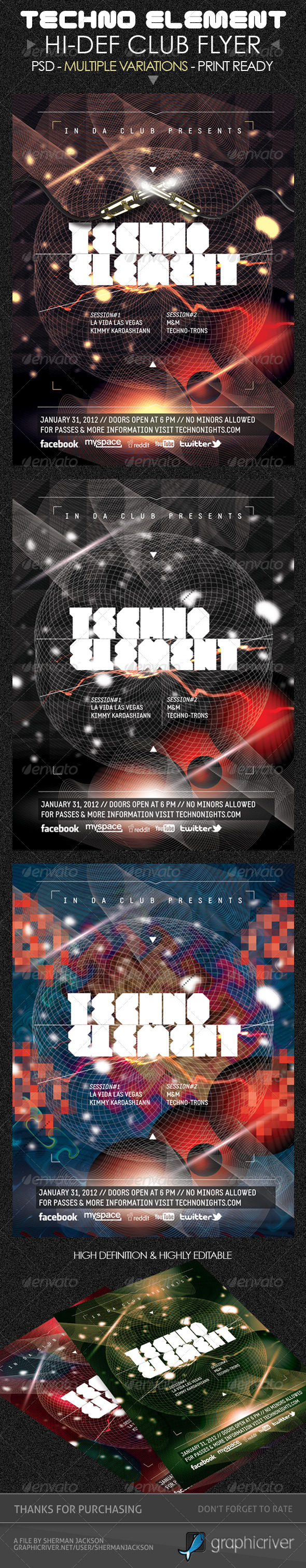 Techno Elements Party & Concert Flyer - Clubs & Parties Events