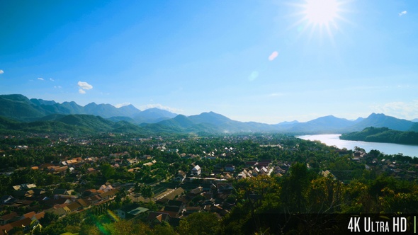 4K Luang Prabang Aerial Cityscape View From Phousi Hill, Laos alt