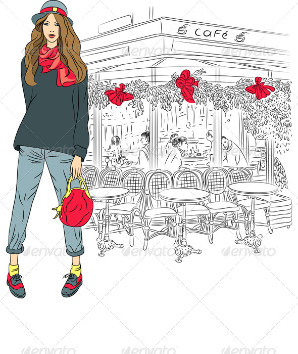 Lovely Fashion Girl on the Streets of Paris - People Characters