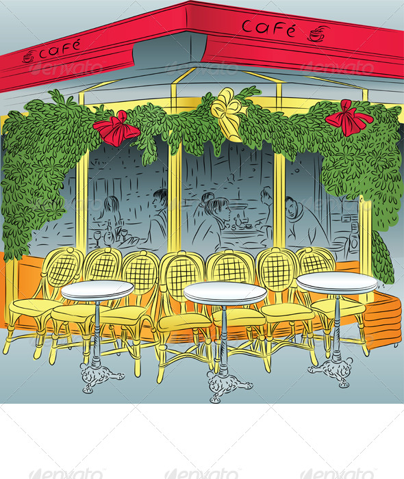 Vector Sketch of the Parisian Cafe - Travel Conceptual