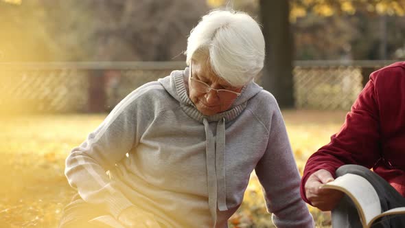 Calm Picnic of Senior Married Couple Enjoying Fresh Air and Reading Books in a Park alt
