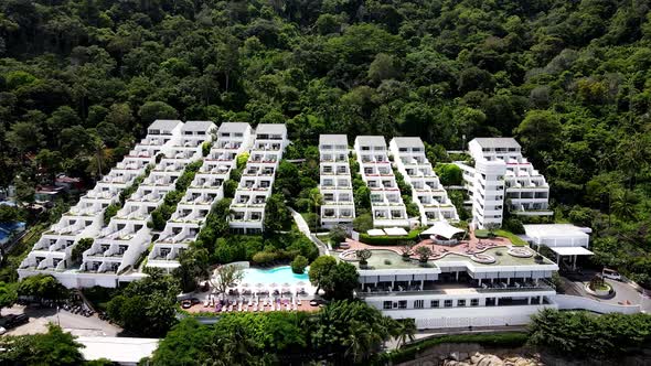 Aerial View Of The Nai Harn Hotel Located Beside Nai Harn Beach In Phuket. Slow Dolly Back alt