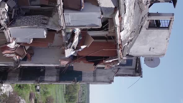Vertical Video of a Wartorn House in Borodyanka Ukraine alt