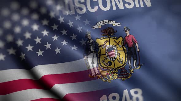Wisconsin State Usa Mixed Flag Close Up HD alt