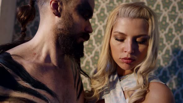 Temptation and Alluring of Virgin By Demon Pretty Blonde Woman is Exciting and Stroking Man alt