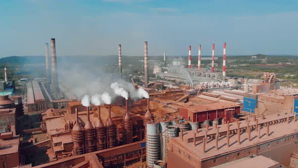 Industry Polluting the Atmosphere the Drone Flies Over Pipes From Which Smoke and Carbon Dioxide As alt