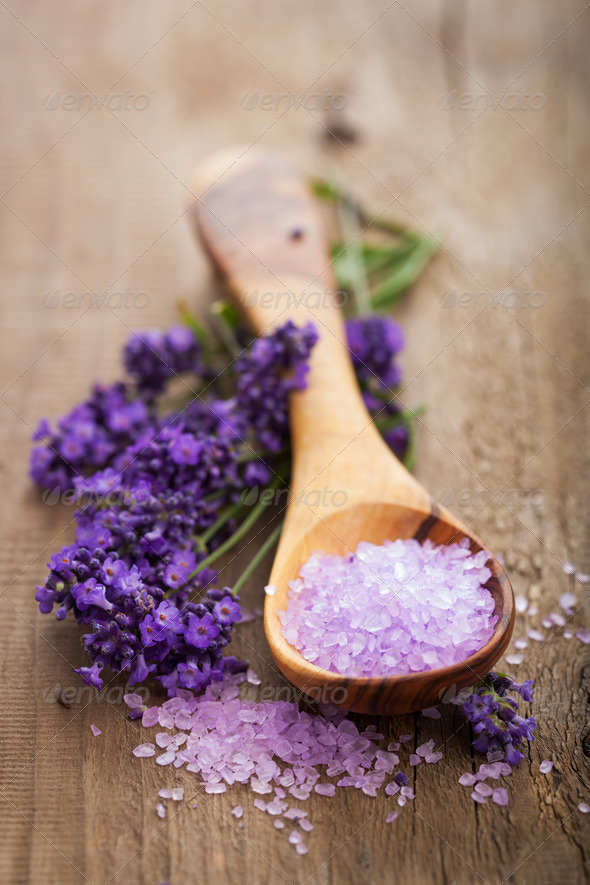 lavender salt for spa - Stock Photo - Images