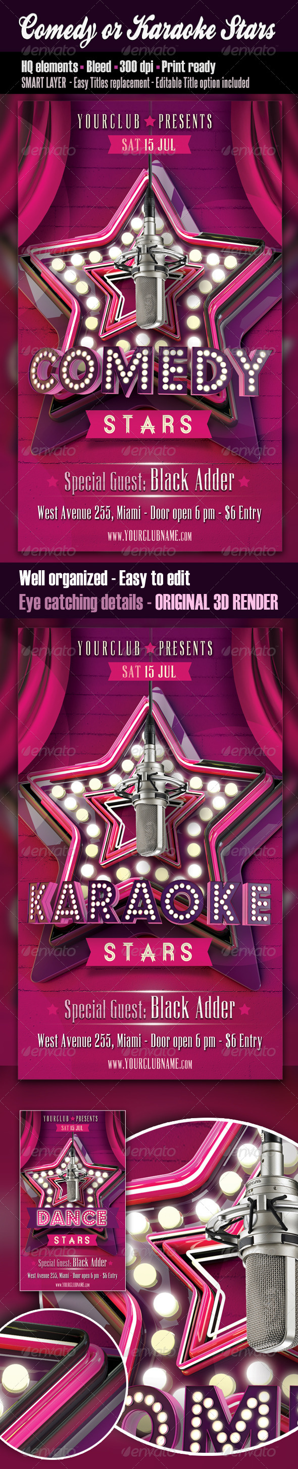 Comedy or Karaoke Stars Flyer - Clubs & Parties Events