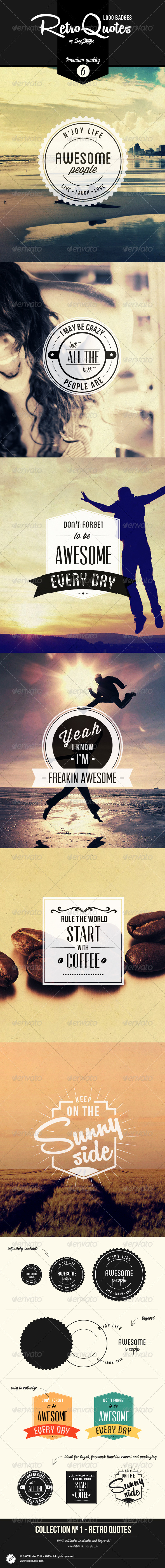 Premium Quality - 6 Retro Quotes Logo Badges - Badges & Stickers Web Elements