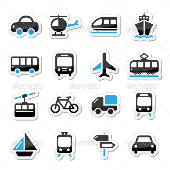 Transport, Travel Vector Icons set Isolated - Travel Conceptual