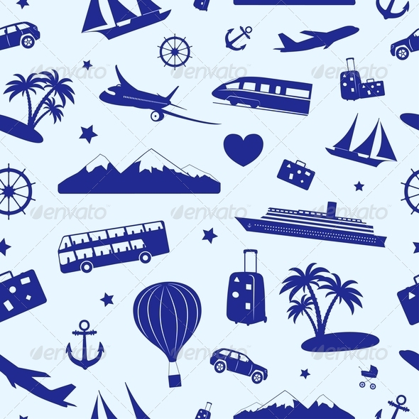 Seamless Monochrome Pattern on Travel - Patterns Decorative