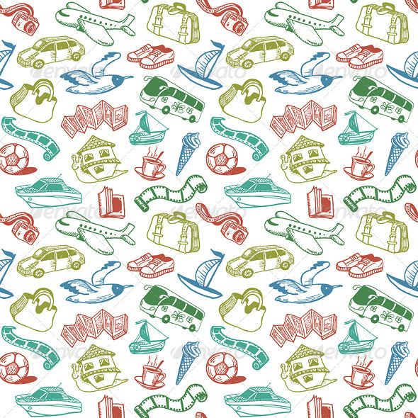Travel and Rest Seamless Pattern Vector - Patterns Decorative
