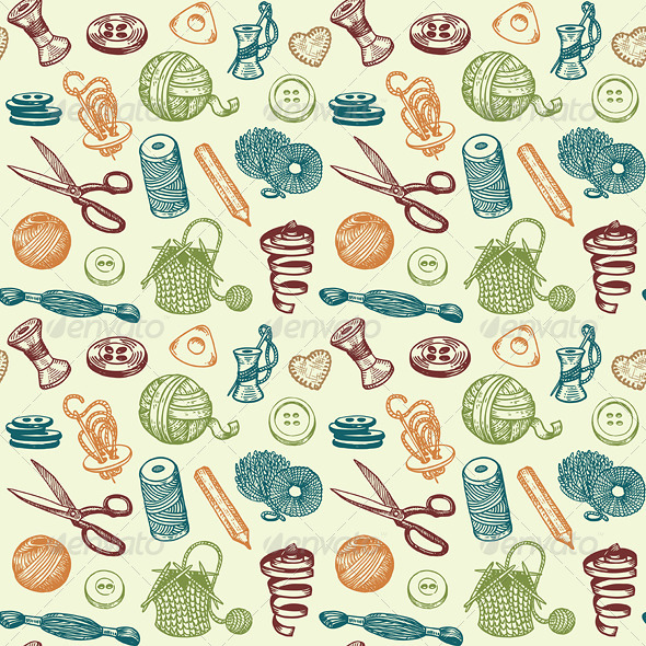 Sewing and Needlework Seamless Pattern Vector - Patterns Decorative