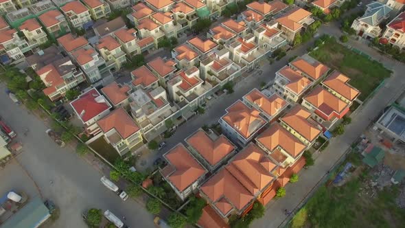 Aerial view of new houses on rich neighborhood, Phnom Penh, Cambodia ...