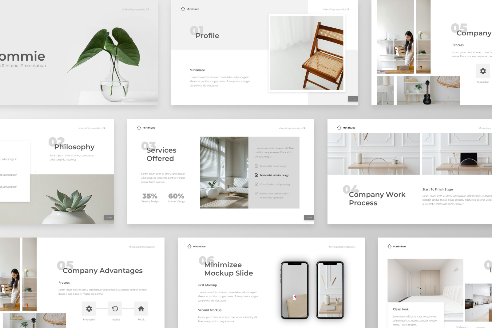 Hommie - Minimalist Interior PowerPoint Template, Presentation Templates
