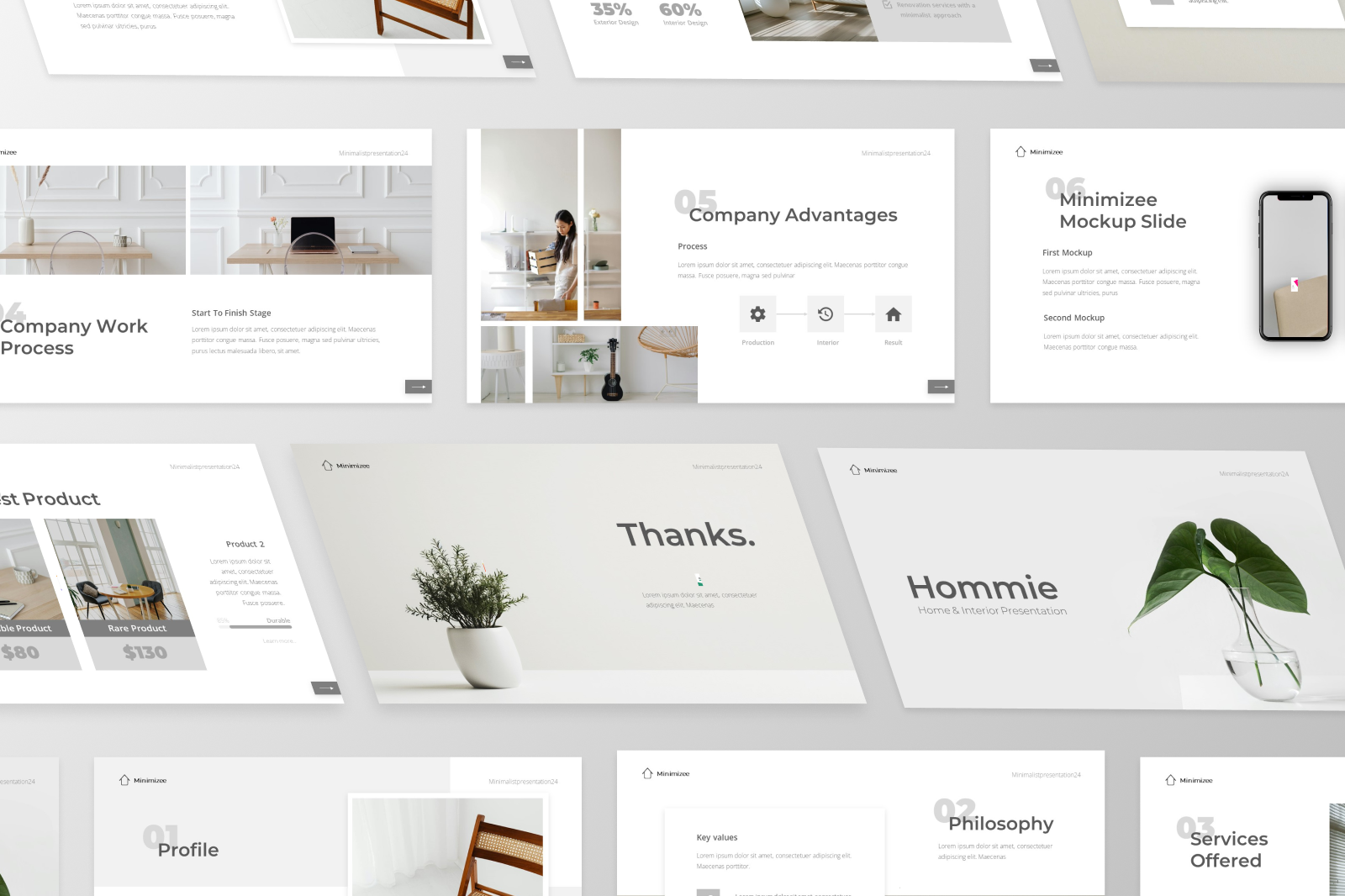 Hommie - Minimalist Interior PowerPoint Template, Presentation Templates