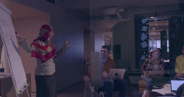 Businesswoman in Wheelchair Having Business Meeting with Team at Modern Office alt