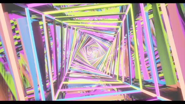 Abstract seamless geometric background. Looped animation. Glowing neon tunnel.