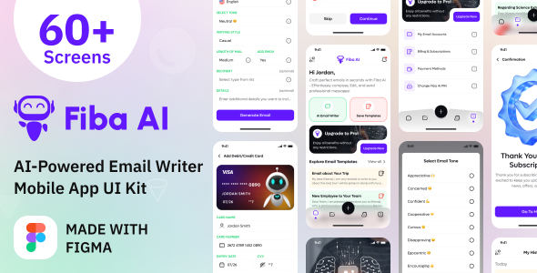 AI-Powered Email Writer Mobile App UI Kit Figma Template - Fiba AI