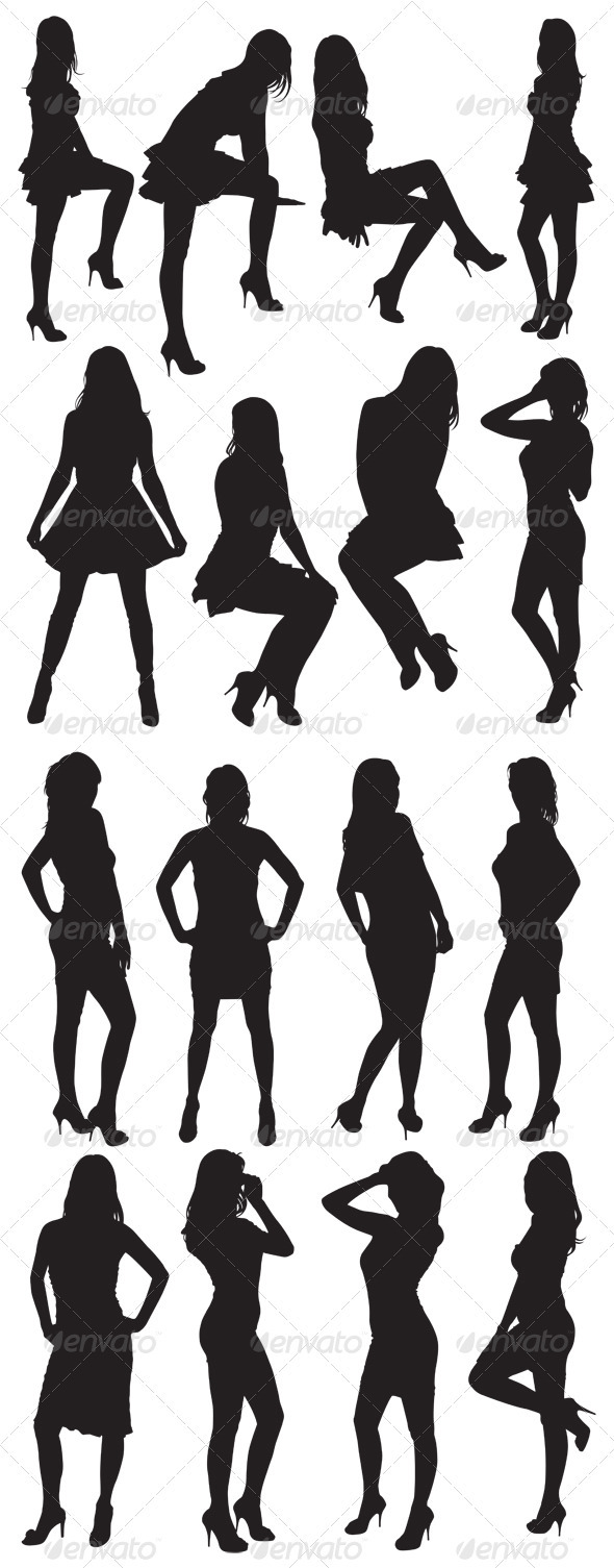 Sixteen silhouettes of beautiful girls