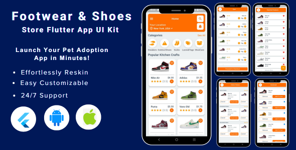 Shoes Store App -Footwear eCommerce Store Flutter Mobile App Ui Kit Template | Android & iOS