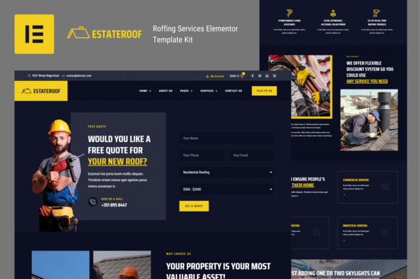 EstateRoof - Roofing Services Elementor Pro Template Kit