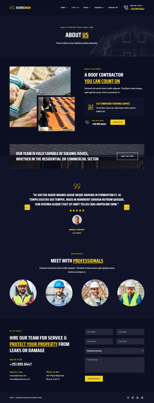 EstateRoof - Roofing Services Elementor Pro Template Kit