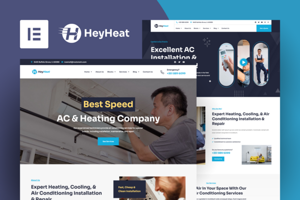 HeyHeat - Air Conditioning Services Elementor Pro Template Kit