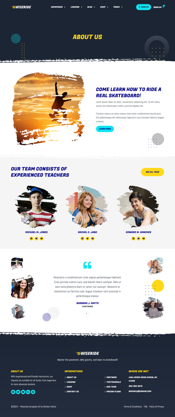WiseRide - Skateboarding Lessons Elementor Pro Template Kit