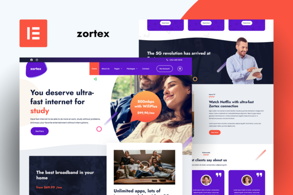 Zortex - Broadband & Internet Services Elementor Pro Template Kit