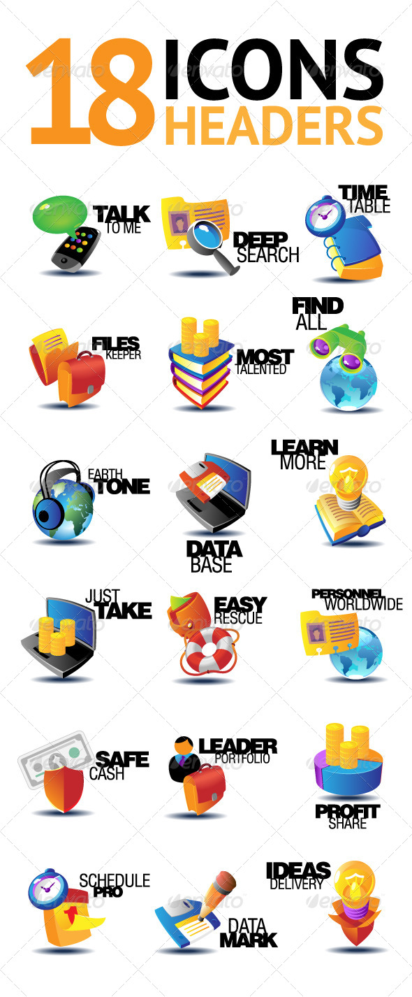 18 Vector Header Icons - Business Icons