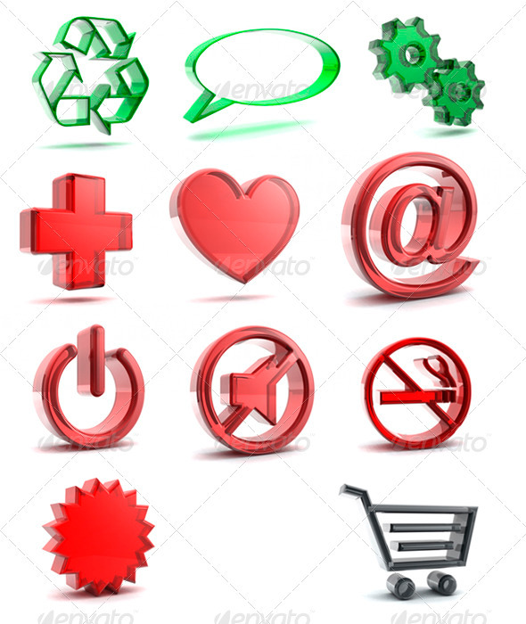 Glossy Glass Symbols, 11 different Files - Objects 3D Renders