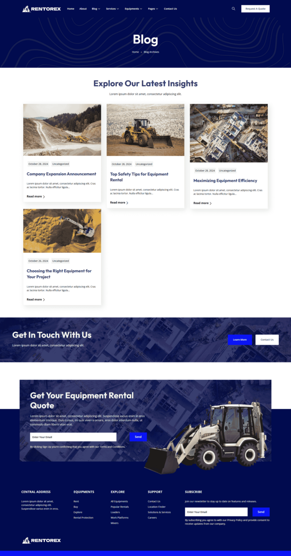 Rentorex - Construction Equipment Rental Elementor Template Kit