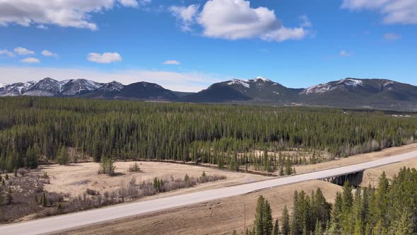 Aerial View Of Highway and Mountains Near Nordegg Alberta Cananda alt