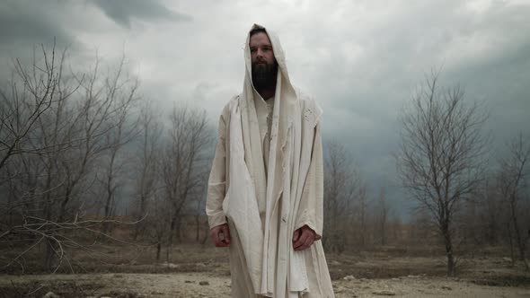 Jesus Christ In White Robe Walks Through Woods by jordanhatfield ...