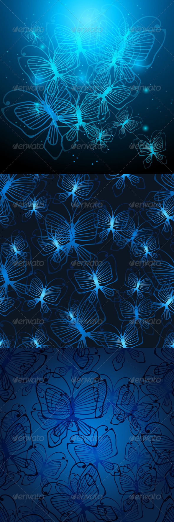 Night Butterflies on Glowing Abstract Background - Backgrounds Decorative
